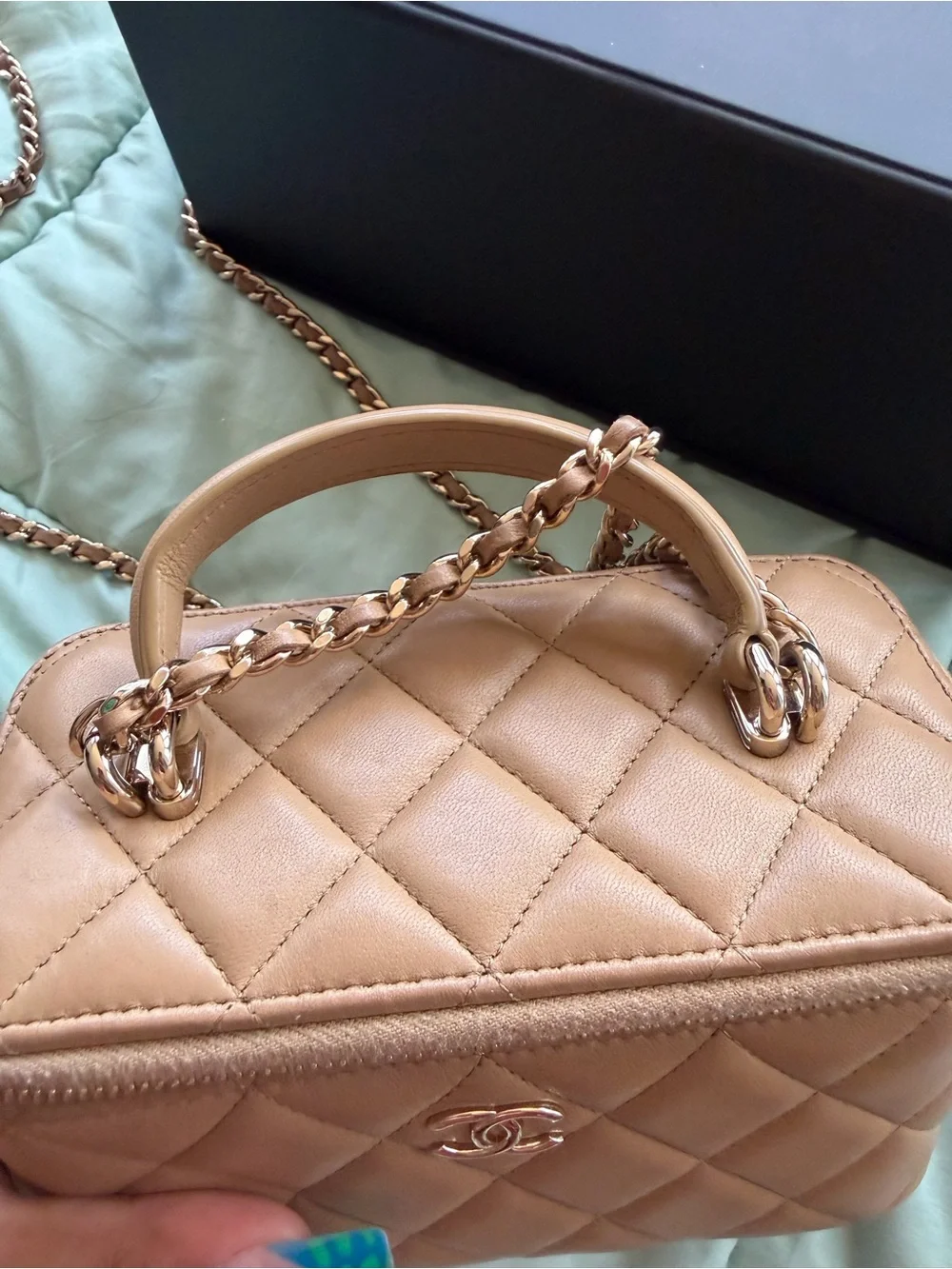 CHANEL Quilted Mini Vanity Bag in Taupe